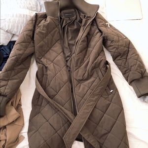 BCBG army green puffer long coat with belt